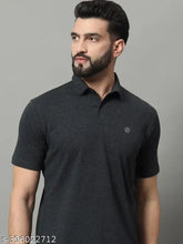 Cotton blend solid polo t-shirt for men, short sleeves and logo on chest - Renuovo men's casual wear from India