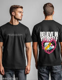 White cotton regular fit half sleeve black printed t-shirt for men, ideal for casual outings