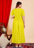 Yellow Viscose Rayon Ethnic Dress by Gowan - traditional Indian Anarkali kurta with geometric print, V-neck, short sleeves