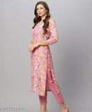 Fashionable cotton blend kurti with three-quarter sleeves and vibrant print, size XS