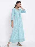 Light Blue Printed Cotton Fabric Anarkali by Kipek - Stylish Indian ethnic wear with three-quarter sleeves, suitable for regular wear and daily outfits