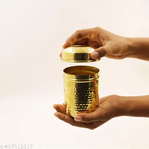 Hammered brass kitchen dabba (small-1) - airtight food storage container for spices and grains