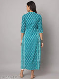 Cotton blend printed women's kurta with three-quarter sleeves, colorful combo, available in various sizes (S-5XL). Indian-inspired 3/4 sleeves kurti online