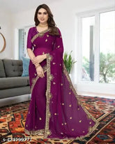 Georgette saree with running blouse for women, embroidered and sequined, Indian festival wear, free size (5m saree length, 0.8m blouse length)