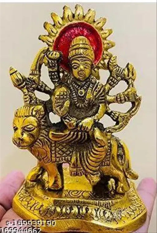 Golden brass Durga Maa idol (12cm) from Sai Collection - Traditional Indian god figurine for gifting occasions