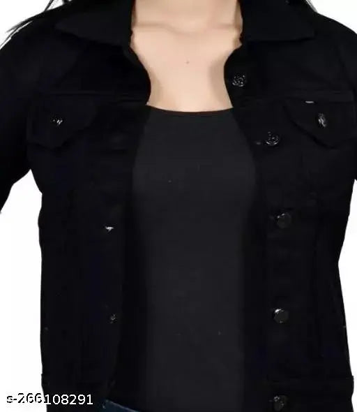 Black denim jacket, long sleeves, cotton fabric for girls and women, hand-washable, winter wear
