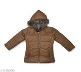 Quilted nylon jackets for girls, printed with front open zipper, full sleeves - winter wear, size 4-5 or 5-6 years (India origin)