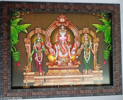 Ganesha ji Ridhi-Sidhi wall hanging photo frame, 12x9 inches, traditional Indian art