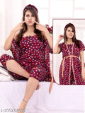 Satin honeymoon wear, free size printed nighty set - pack of 3, Indian-made lingerie on display