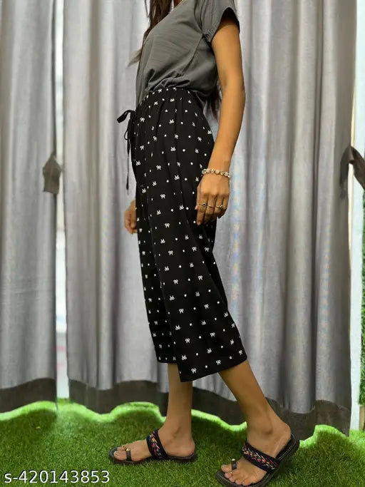 Cotton net floral print women's night dress suit, comfortable & stylish thigh-length with drawstring, breathable fabric