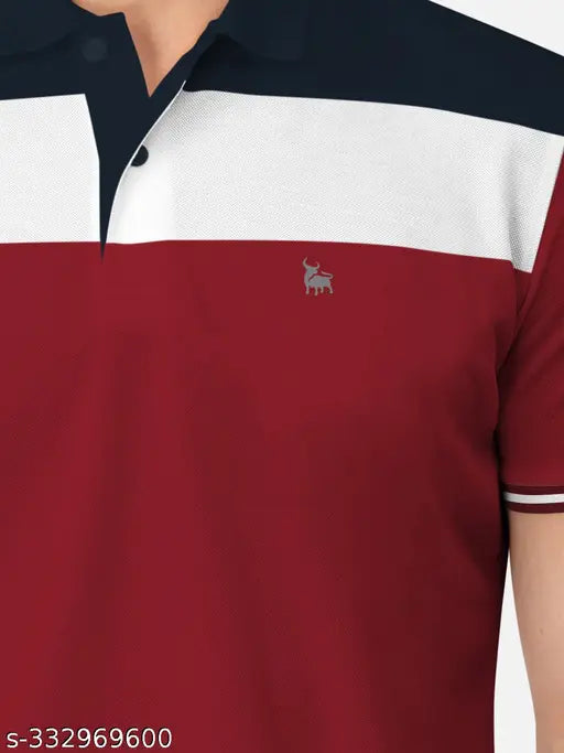 Multicolor cotton blend polo t-shirt, men's size M-4XL for comfortable, stretchable, and stylish wear. Bullmer colorblocked design. Made in India