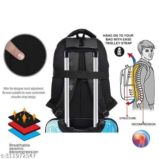 Blue nylon printed laptop backpack for school, tuition, or college. Spacious with 3 compartments, padded back system, and adjustable straps for comfortable use. Durable, lightweight, eco-friendly, water-resistant, and stain-resistant. Free size (18cm x 13cm). Made in India