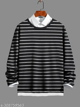 Black and white striped cotton blend slim fit polo t-shirt for men, long sleeves on display
