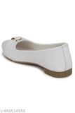 Synthetic white ballerinas for women, solid pattern, ideal for party or daily wear. Made in India (IND sizes: 4, 5, 6, 7, 8)