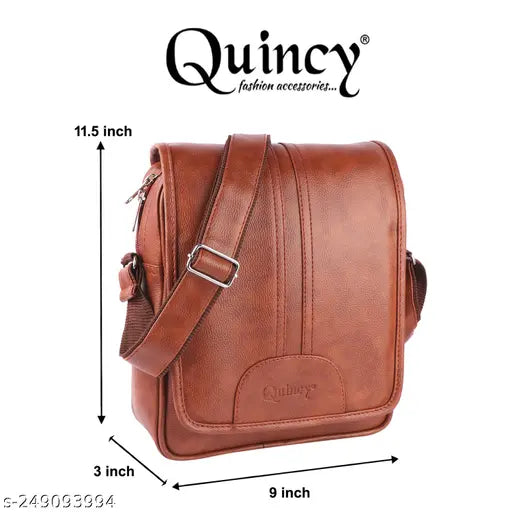 Faux leather sling bag, solid net design, adjustable strap, men's casual crossbody bag by Quincy