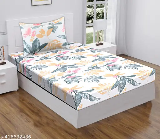 Premium cotton, super soft single bedsheet (90x60) with zipper pillow covers (18x28). High-quality stitching, long-lasting, no color bleeding. Indian made, 100% size guarantee