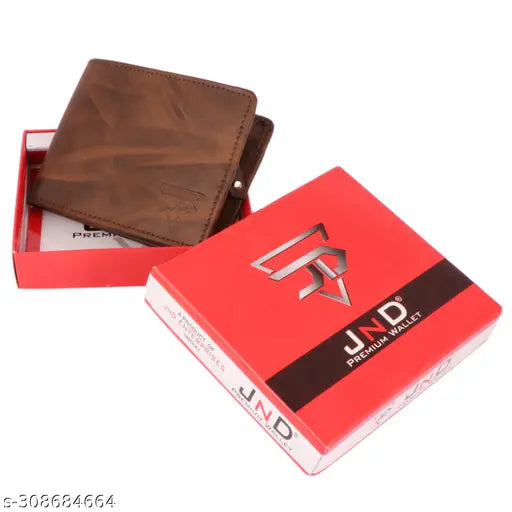 Trendy men's brown faux leather bi-fold wallet with double zippers, featuring 4 card slots, chain pocket, flip ID, secret slots, and 2 currency compartments. Modern, stylish, and sophisticated design from a well-known Indian designer brand