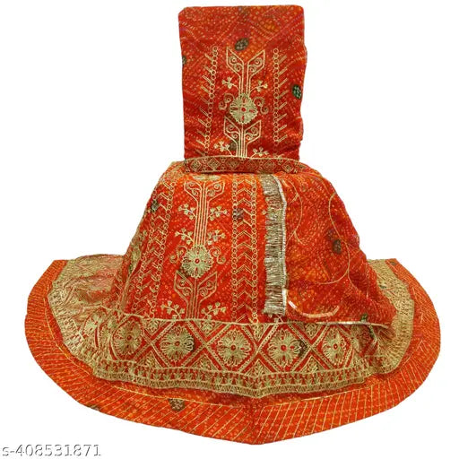Embroidered Georgette Rajputi Poshak for women, featuring choli, dupatta, lehenga, and satin astar. Indian-made, perfect for parties and festivities