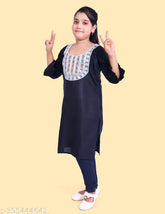 Embroidered rayon kurta set with art silk dupatta, trendy girls' party wear, 10-11 years or 11-12 years size