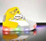 Yellow-grey patent leather LED lighting sports shoes for kids up to 7 years, embellished with rubber sole and velcro fastening