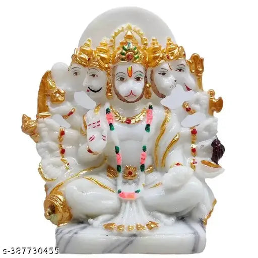 Multicolor marble dust Panchmukhi Hanuman Ji statue, intricately crafted decorative showpiece, 18cm tall. Ideal for car dashboards, homes, offices, or as a meaningful gift
