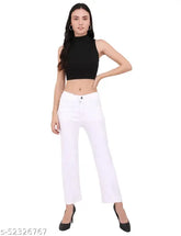 Denim high-waist flared jeans, trendy feminine style with bow net detail, women's size 34 from India