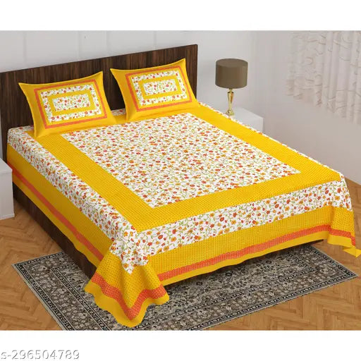 Pure cotton Queen size double bedsheet with 2 pillow covers, 160 TC, vibrant patterned Indian design