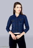 Denim waistcoat for women, solid net pattern, three-quarter sleeves. Classic denim jacket for partywear, available in multiple colors