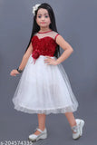 Marron and white embellished midi-length partywear dress for girls, sustainable cotton blend material, ethical kids wear