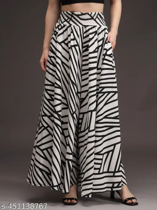 Printed net crepe flared Western skirt with elastic waistband, pairs well with tank top or kurti (Indian tunic)