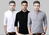 Fancy elegant men's cotton long-sleeve solid t-shirt, premium quality and collar design - Pack of 3, India