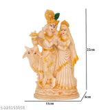 Polyresin Radha Krishna Idol with Cow Statue - Indoor/Office Decor, Worshiping, Gifting Purpose I (11 cm L x 22 cm H x 6 cm B)