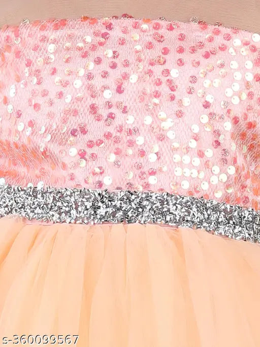 Peach embellished net dress, stylish toy balloon kid's party wear (112 years), sizes from 1-12 years