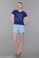 Cotton printed women's shorts set, stylish twin set for girls night out, Indian-made cotton top and bottoms with short sleeves and printed pattern