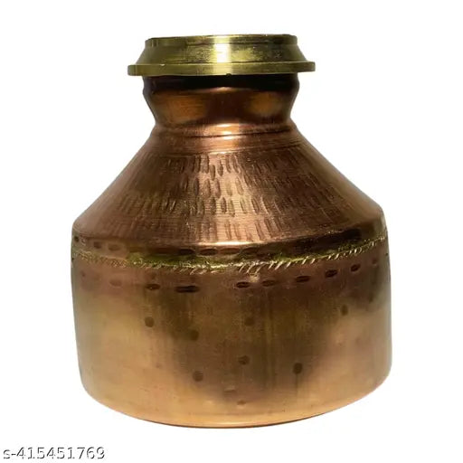 Orange copper Kalhi water bottle, traditional Indian handa ghada, leak-proof design