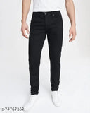 Black basic denim slim fit US casual, solid cotton for party and casual wear (32-37in)