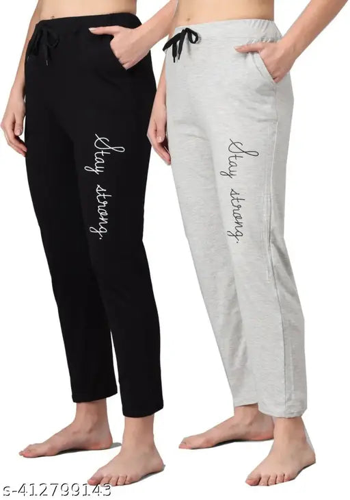 Black and grey cotton calf-length pyjamas set, pack of 2 for men or women from India