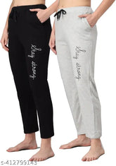 Black and grey cotton calf-length pyjamas set, pack of 2 for men or women from India
