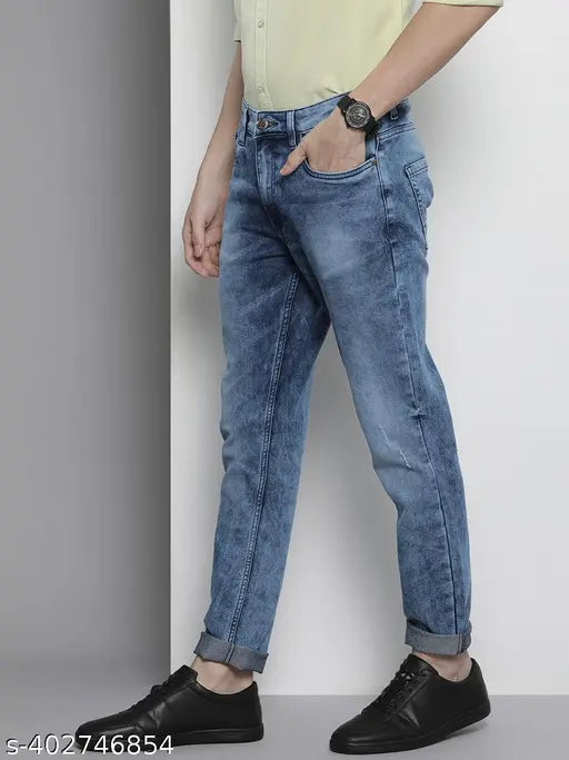 Dark blue cotton blend men's jeans by The Indian Garage Co. - Perfect fit for casual wear