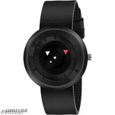 Black leather men's watch with quartz movement and metal case, featuring a black dial and ceramic bezel. Ideal for birthdays, festivals, and anniversaries. Branded analog Aero model watch