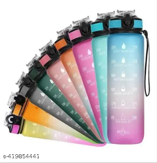 Multicolor unbreakable silicone water bottle, motivational time marker, durable BPA-free, non-toxic, for office gym detoxing eBook included