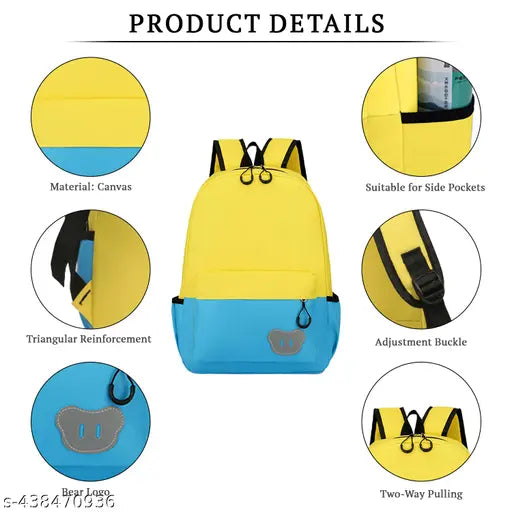 Small yellow and lake blue canvas children's backpack for elementary school students, suitable for 2-3 years old