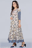 Cotton blend winter kurti, three-quarter sleeves, foil printed patched gown - Indian fashion for plus sizes (6XL, 52 in bust; 9XL, 58 in bust)