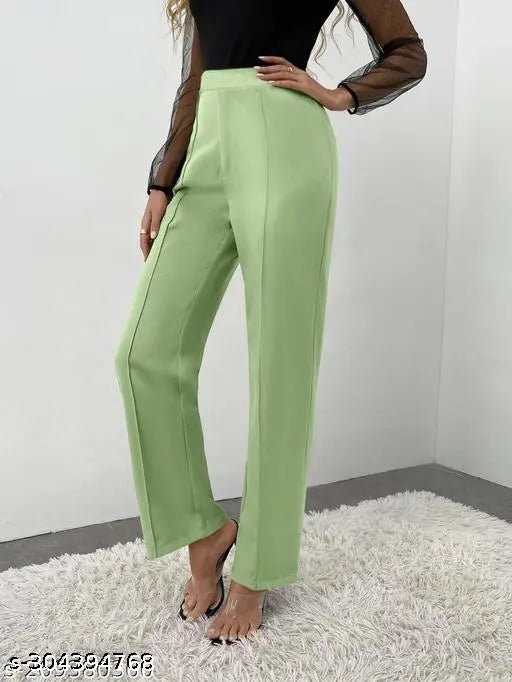 Classy cotton blend trousers, high-rise, ankle length, elastic waistband, slim fitting, India origin