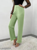 Classy cotton blend trousers, high-rise, ankle length, elastic waistband, slim fitting, India origin