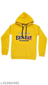 Yellow cotton hoodie with self-design pattern, ideal for kids aged 2-6 years old, made in India