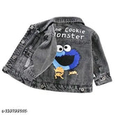 Boys printed denim jacket, long sleeves, vibrant design for kids wear in various sizes (2-3Y, 3-4Y, 4-5Y, 5-6Y, 6-7Y, 7-8Y), made in India