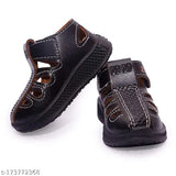 Black synthetic leather sandals for kids, water-resistant and adjustable for comfort in summer play