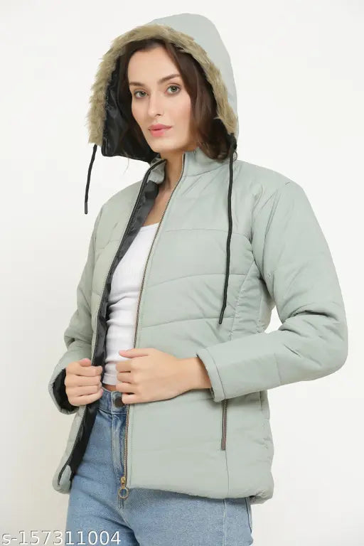 Grey Melange PU jacket, long sleeves, BLUSHH COLLECTION women's solid coat for coming season, India