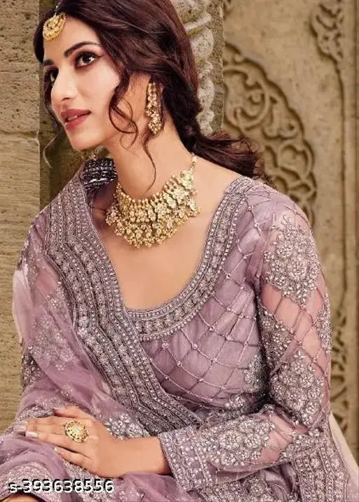 Purple embroidered semi-stitched lehenga set, floral print for women & girls, Indian ethnic wear